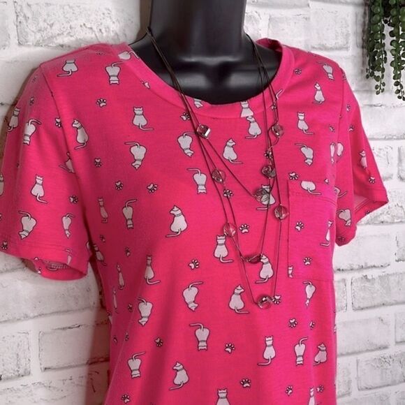 Justify Hot Pink Cat Lover’s Pocket Tee Shirt Top Tshirt Size Medium - Picture 1 of 6